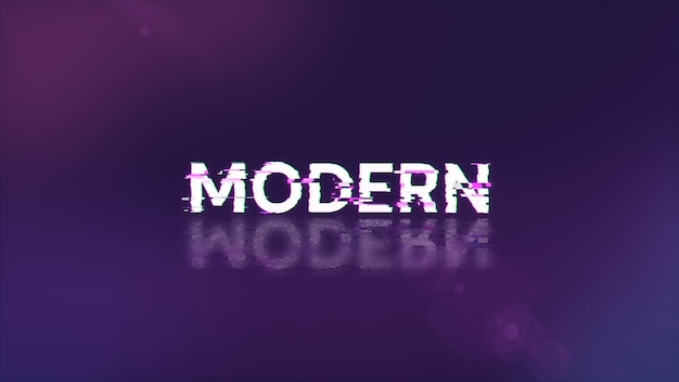 Renderização 3D Texto moderno com efeitos de tela de falhas tecnológicas