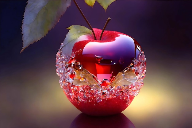 renderização 3d uma bela maçã para fundo de cristal e papel de parede