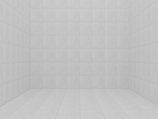 Foto renderização 3d vazia da sala de azulejos brancos