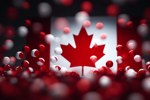 Renderização 3D vermelha e branca minimalista do fundo bokeh da bandeira do Canadá com símbolo minimalista Generative AI