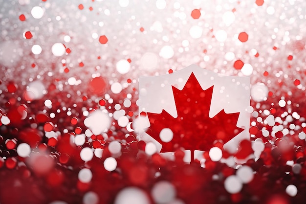 Renderização 3D vermelha e branca minimalista do fundo bokeh da bandeira do Canadá com símbolo minimalista Generative AI