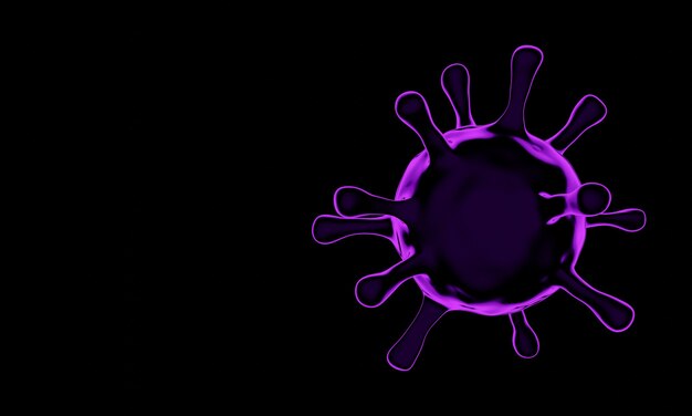 Renderização 3d. vírus covid-19 microscópico roxo. pandemia mundial.