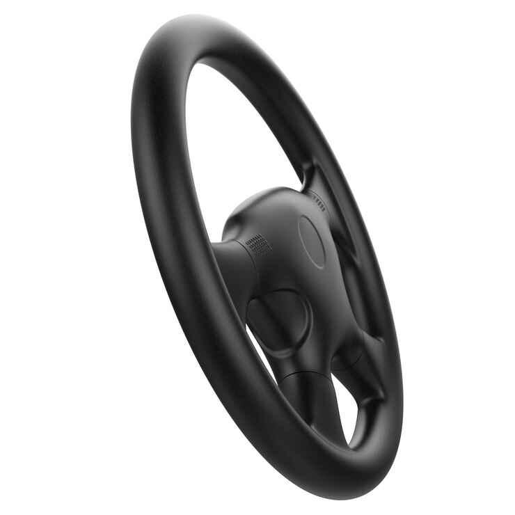 Renderização 3D. Volante preto isolado no branco