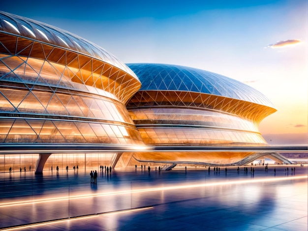 Foto renderização artística de edifício futurista com céu azul ao fundo