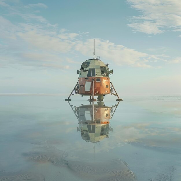 Foto renderização cg 3d de navio afundado no mar com reflexo