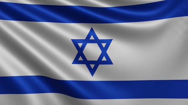 Renderização da bandeira de Israel vibra no vento fecha a bandeira nacional de Israel em 4k RGB