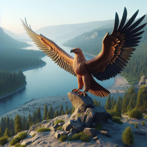 Foto renderização de águia 3d com asas abertas