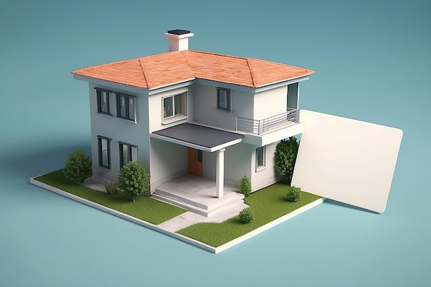 Foto renderização de casas 3d isoladas com cartão