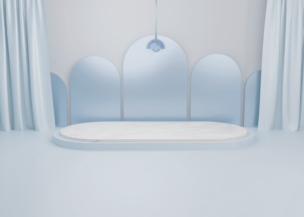 renderização de display em pastel azul estande de produtos