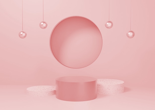 Renderização de display rosa pastel pódio estande de produtos