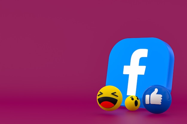 Renderização de emoji de reações do facebook, símbolo de balão de mídia social com padrão de ícones do facebook