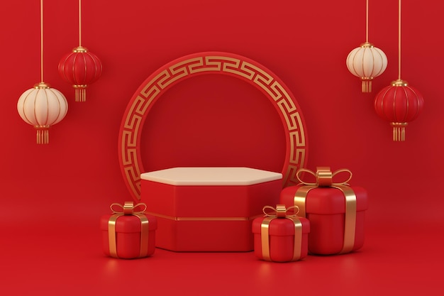 renderização de fundo de pódio de ano novo chinês 3D