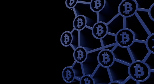 Foto renderização de fundo de tecnologia blockchain de símbolo de criptomoeda bitcoin d