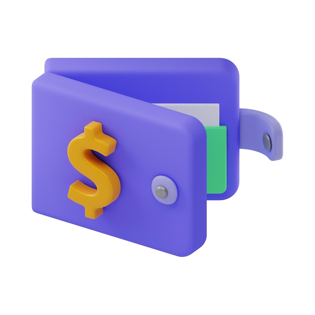 Renderização de ícone 3d de desenho de finanças de dinheiro de carteira premium em fundo isolado