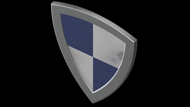 Renderização de ilustração 3d azul medieval de escudo prateado