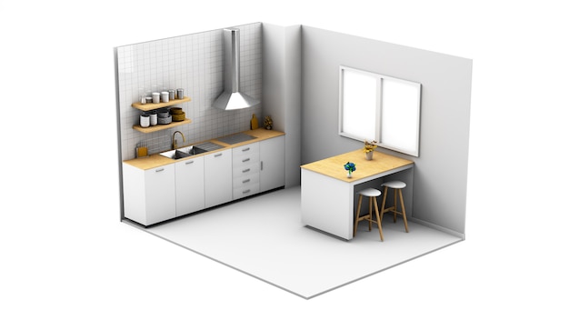 Foto renderização de ilustração de cozinha