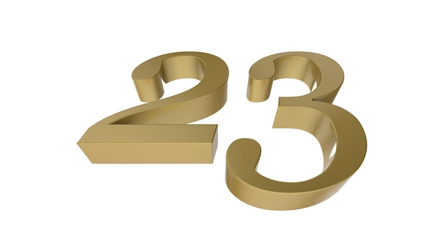 Renderização de ilustração de número 3d 23 de ouro