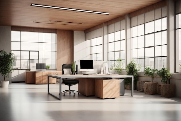 Renderização de interiores de escritórios modernos em 3D