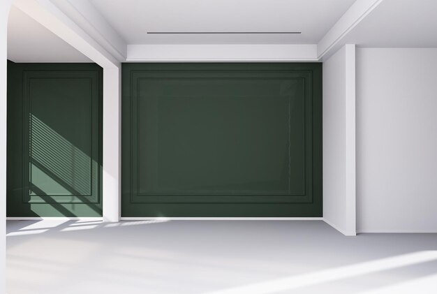 Renderização de interiores em casa com parede de cor de quarto vazio e decorada com pisos de madeira
