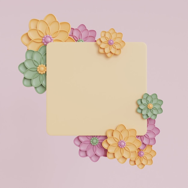 renderização de maquete de quadro com flores coloridas.