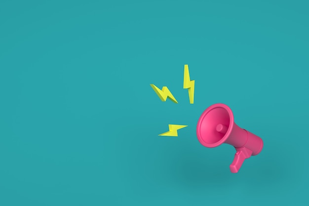 Foto renderização de megafone rosa em fundo azul