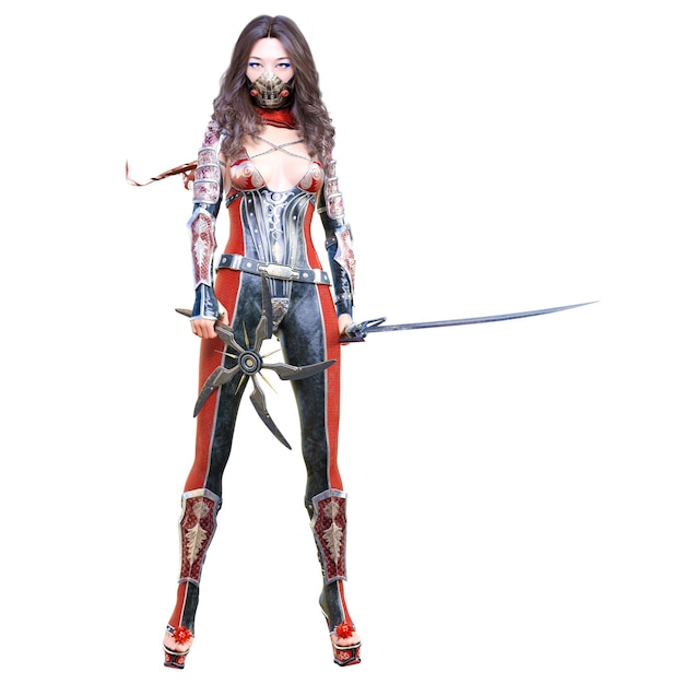 renderização de mulher assassina japonesa 3D