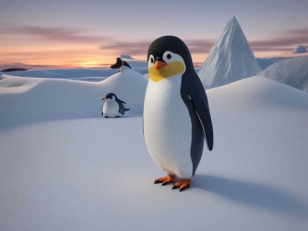 Renderização de um pinguim bonito de pé