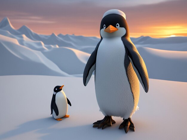 Renderização de um pinguim bonito de pé