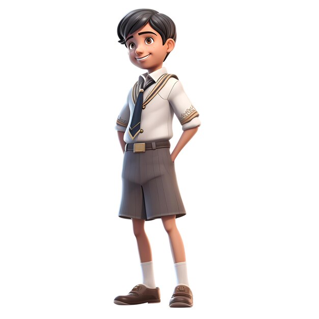 Renderização digital 3D de um menino com uniforme de escoteiro isolado em fundo branco