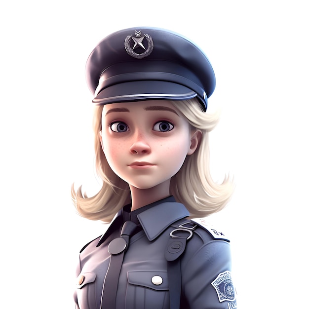 Renderização digital 3D de uma policial feminina isolada em fundo branco