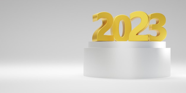 Renderização em 3d 3d gold number ano novo 2023 em fundo branco