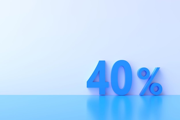 Renderização em 3D 40% de desconto com espaço livre para mensagens de texto em fundo azul pastel Oferta especial 40 Tag de desconto Super oferta de venda e best-seller