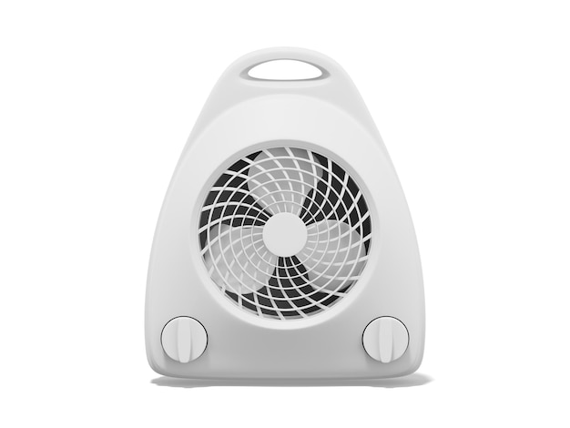 Renderização em 3d aquecedor de ventilador branco sobre fundo branco vista frontal