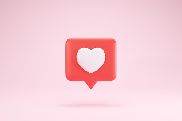 Renderização em 3D Caixa de texto de coração Ícone de coração Ícone de mídia social de amor Rosa Vista frontal