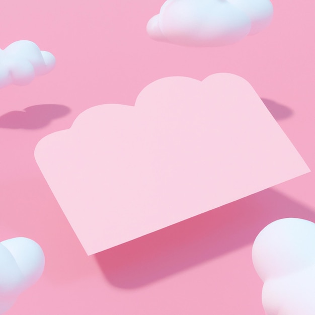 Renderização em 3D Cartão-presente rosa mínimo na nuvem Fundo dos namorados criado com tecnologia generativa de IA.