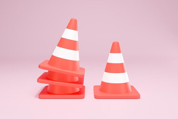 Foto renderização em 3d construção de cone de tráfego vermelho isolado não formatado número três