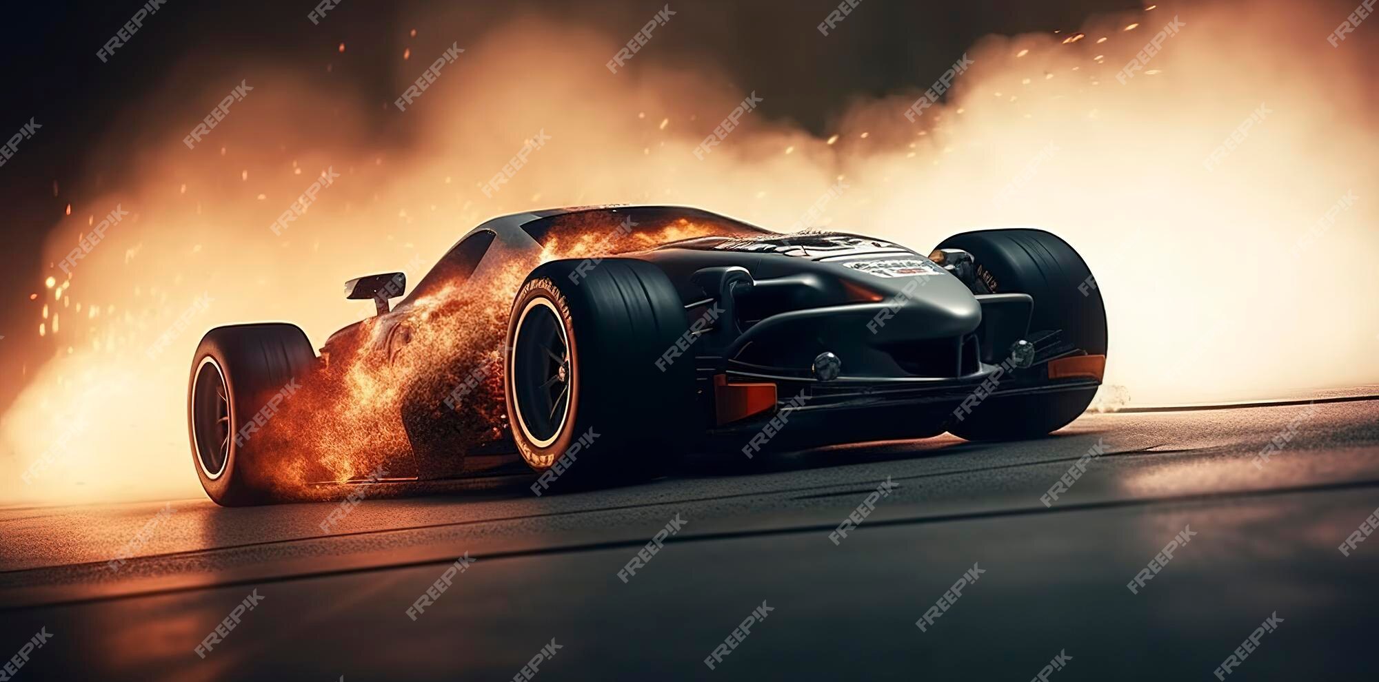 Corrida de carros esportivos de renderização 3d na pista de corrida com  queima de fogo roda de carro à deriva generative ai