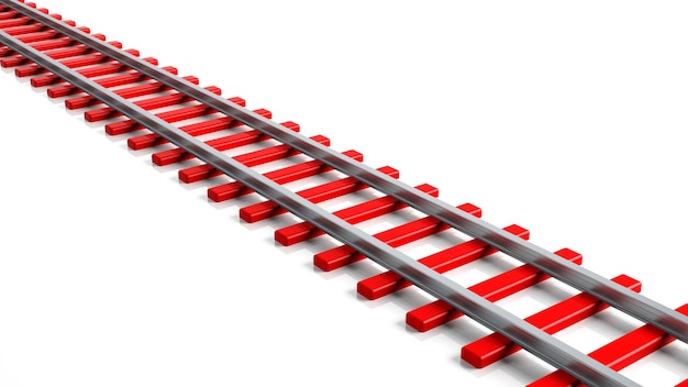 Renderização em 3D da ferrovia vermelha isolada no fundo branco