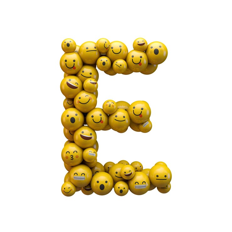 Foto renderização em 3d da fonte do caractere emoji da letra e