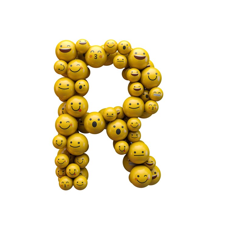 Foto renderização em 3d da fonte do caractere emoji da letra r