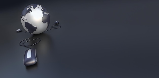 renderização em 3D da Terra conectada a três mouses de computador