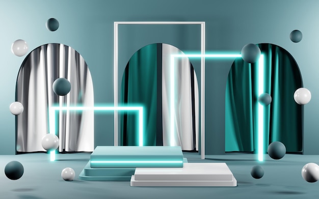 Foto renderização em 3d de fundo de produto em branco para cosméticos creme fundo de pódio pastel azul moderno