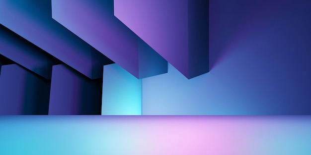 renderização em 3D de fundo geométrico abstrato roxo e azul Cena para exibição de produtos publicitários