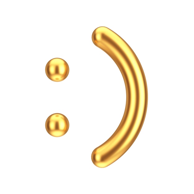 Renderização em 3d de ícone de rosto feliz dourado de desenho abstrato
