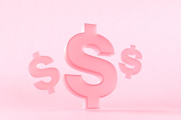 renderização em 3D de ícones de dólar em rosa