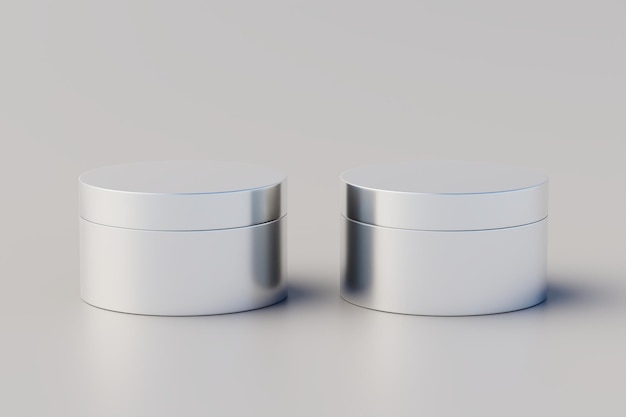 Renderização em 3D de maquete de pote múltiplo de cosméticos de alumínio