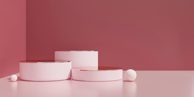 Renderização em 3D de pódio de pedestal rosa espaço em branco de pódio mínimo para produtos cosméticos de beleza
