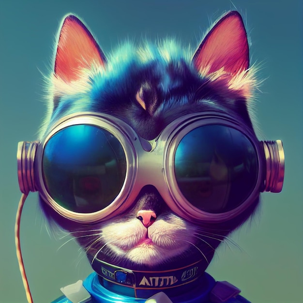 renderização em 3d de retrato de gato futurista