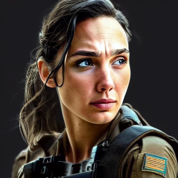 renderização em 3d de retrato de mulher de soldado militar