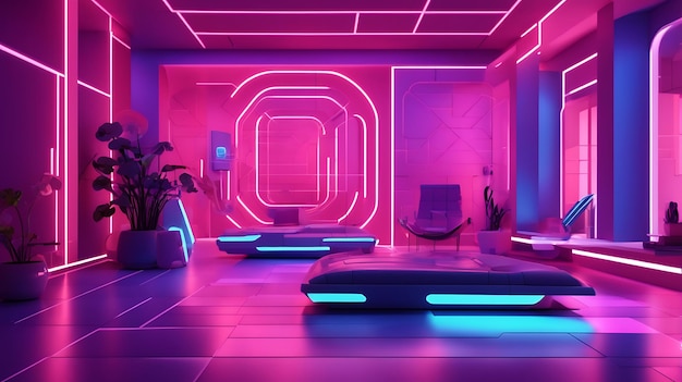 Renderização em 3D de salas vazias futuristas